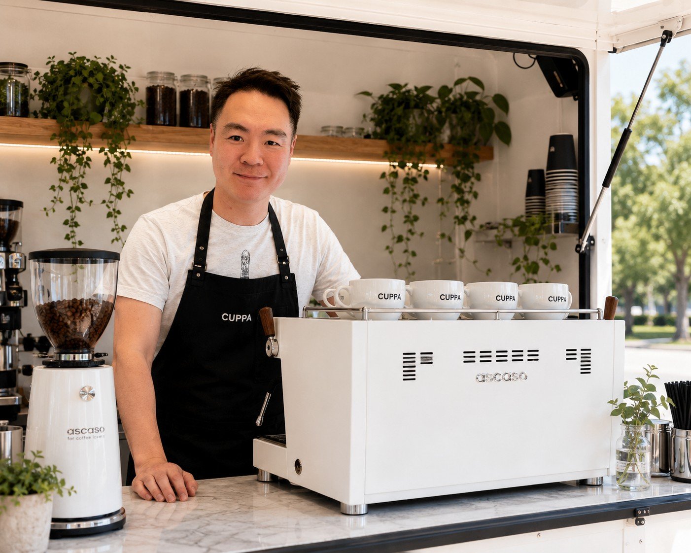 Peter, founder of Cuppa, behind his mobile espresso bar